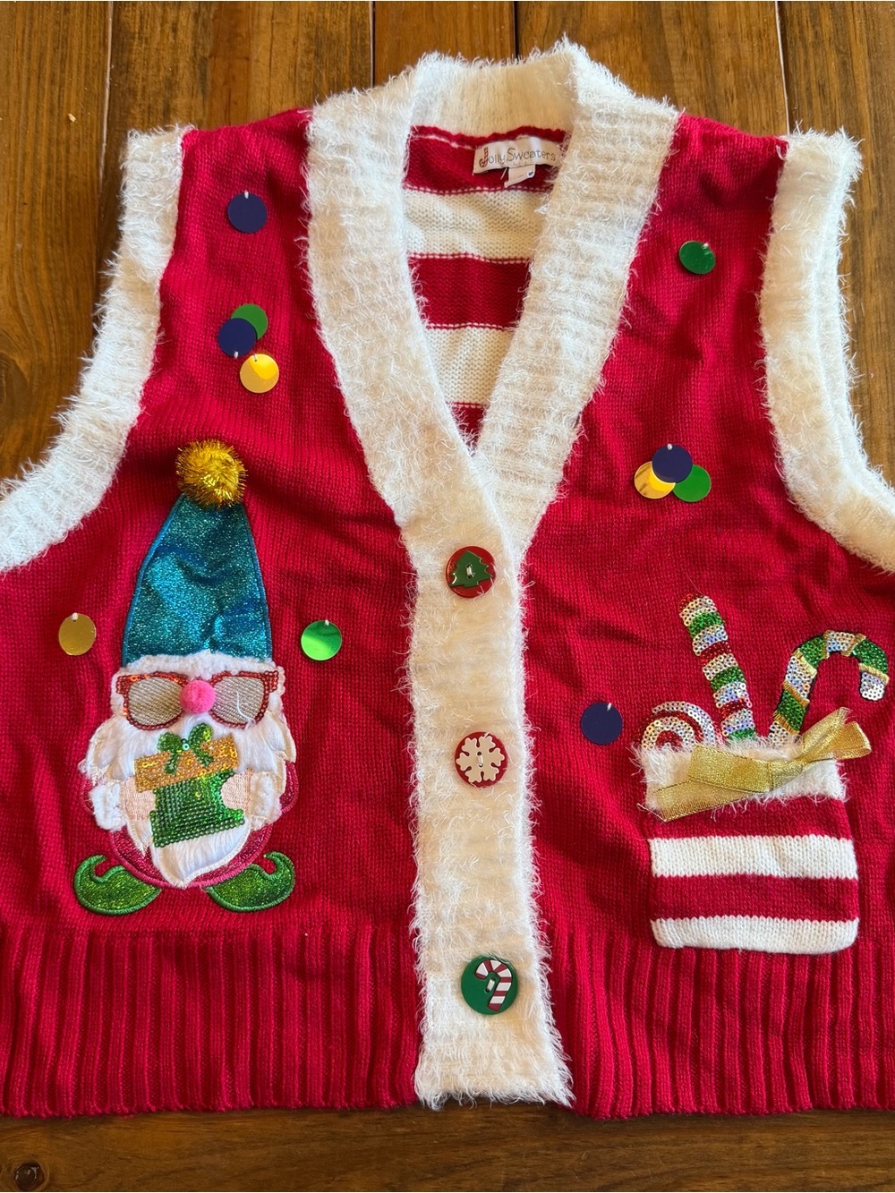 Festive Red Holiday Vest with Furry Trim by L. Savoy